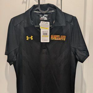 NWT Maryland UMD Terrapins Women's Under Armour Black Polo Shirt Medium